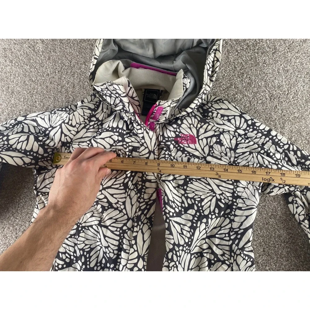 The North Face Girls L HyVent Rain Jacket Black White Butterfly Print 14/16